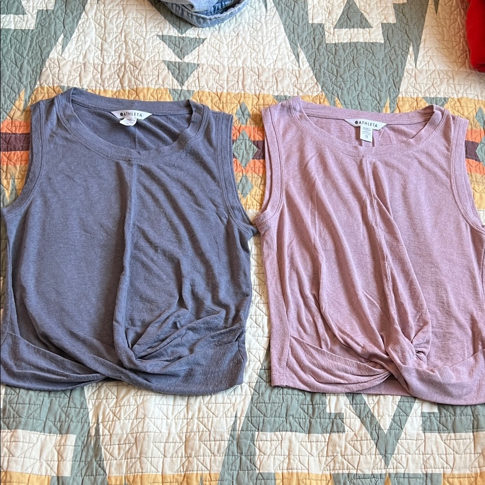 Athleta Sleeveless Twist Knot Tops - Gray and Pink
